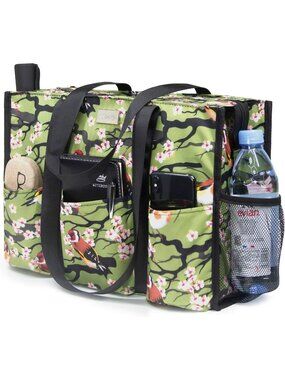 Women's Black Green Polyester Utility Water Resistant Tote Bag with 13 Pockets